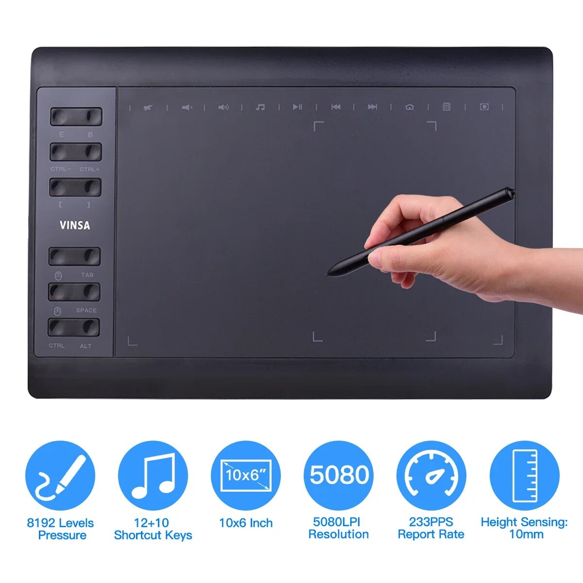 Graphic Tablet Accessories - Tablette graphique professionnelle 10x6 pouces, 12